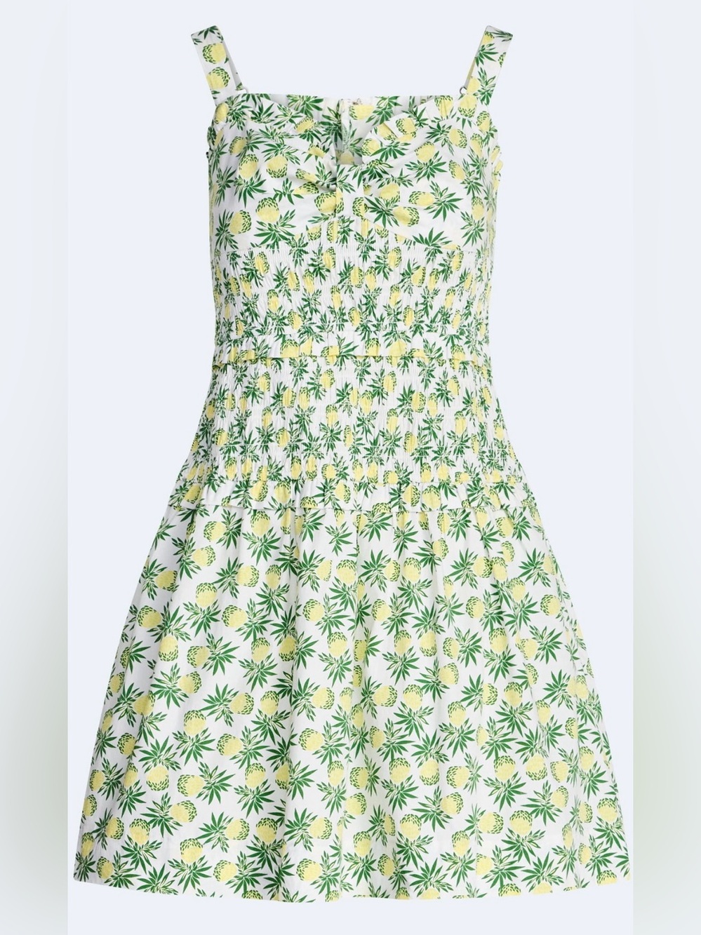White Pineapple Print Sundress with Smocked Bodice